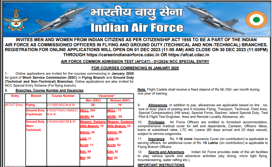 INDIAN AIR FORCE VACANCY 2023-24