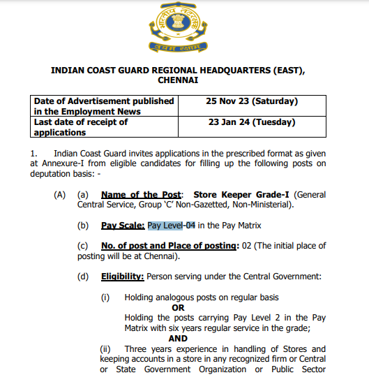 Indian Coast Guard Vacancy 2023