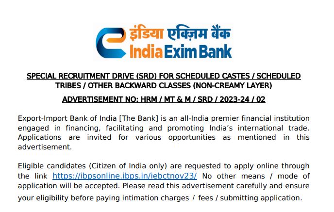 India Exim Bank Recruitment 2024