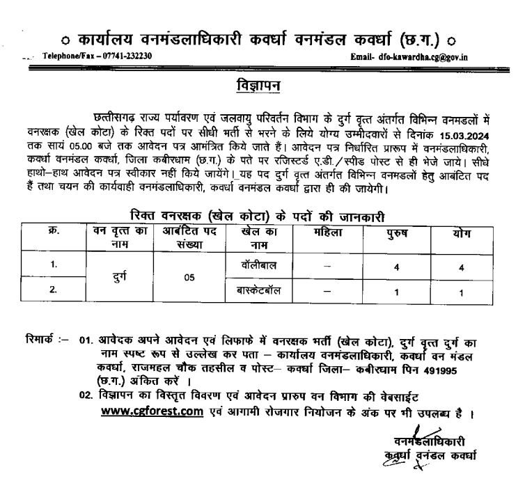 Forest Department New Bharti 2024