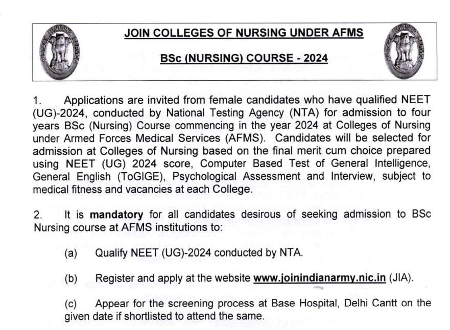 Indian Army Nursing Officers Vacancy 2024